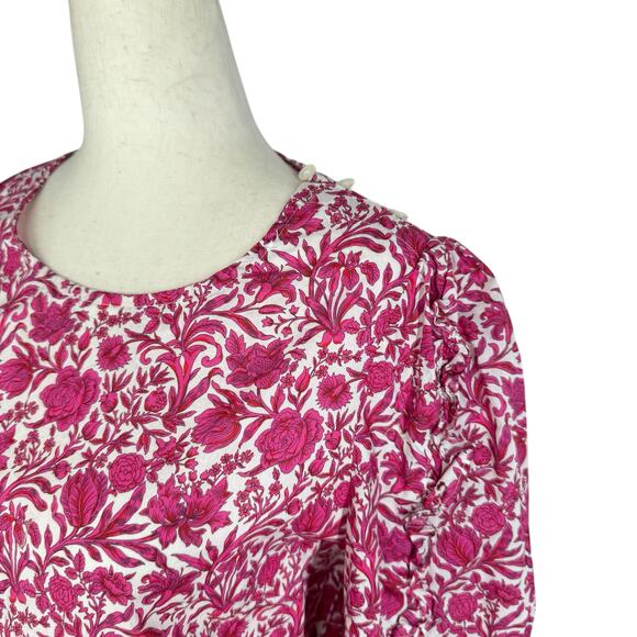 J Crew Liberty London Sambourne Pink Azalea Floral Ruffle Blouse Popover Boho SM - Picture 3 of 14